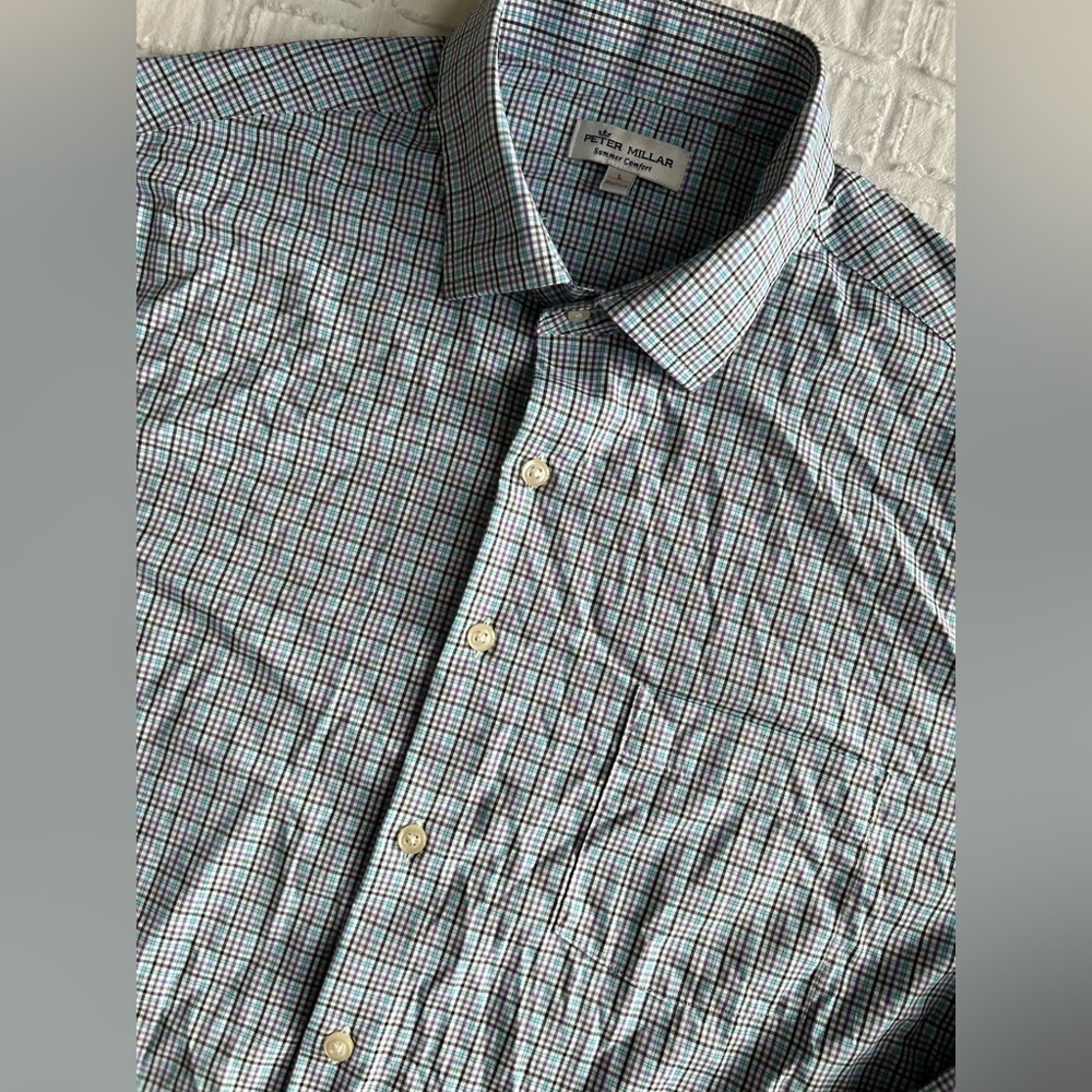 PETER MILLAR Summer Comfort Gingham Button Up Long Sleeve Lightweight Size L
